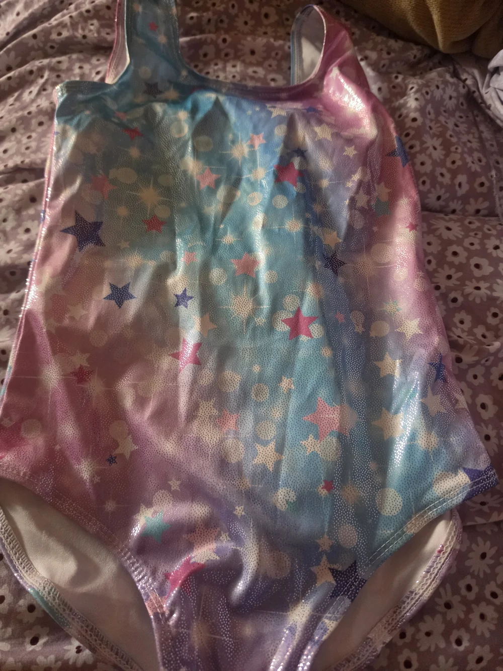 Girls' Star Print Shimmery Pink & Blue Swimsuit